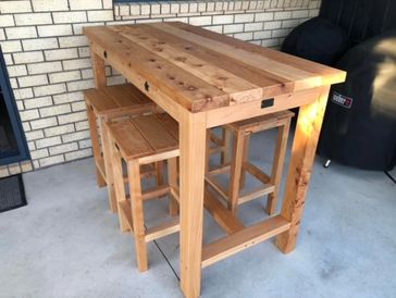 Rustic Wooden Outdoor Furniture NZ Made Bar Leaner Bar and bar Stools Solid Wood Strongbarn Woodshop