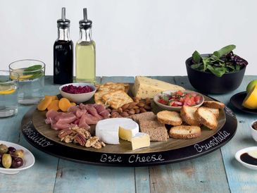 FSC Certified Acacia hardwood Lazy Susan with chalkboard rim, 46cm rotating serving board
