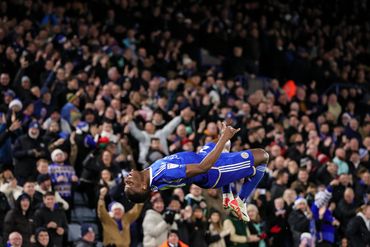 Football celebration image of Patson Daka of Leicester City
