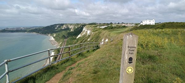 View of cliff edge path at Caple.White cliffs of dover.Saxon shore way.English Coastal Path.