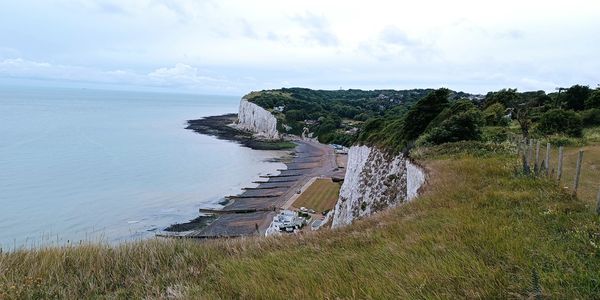 White Cliffs of Dover. Looking down on St Margret's Bay. Saxon Shore Way. England Coastal Path.