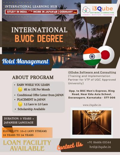 International B.Voc Degree in Hotel Management with Japan placements and scholarships.