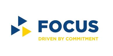 Logo with blue and yellow triangles and the word FOCUS.