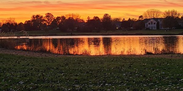 Beautiful sunset over Beaver Pond in Bartlett, Illinois.