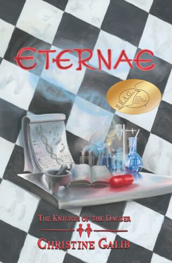 Book cover of 'Eternae' by Christine Galib with scientific imagery.