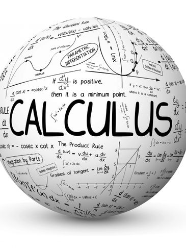 A spherical illustration filled with calculus formulas and concepts.