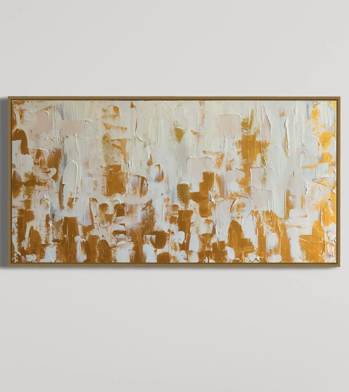 Commissioned gold and white acrylic abstract painting on canvas