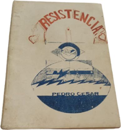 Book cover titled 'Resistencia' by Pedro Cesar with red and blue graphic design.