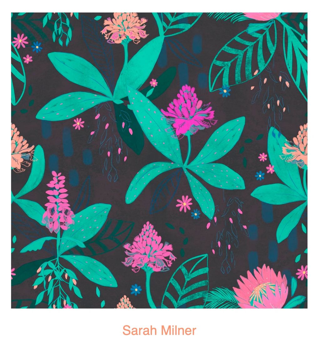 Sarah's 'Floral Collage' pattern was selected by UK trend forecasting agency Porter and Brawn, in th