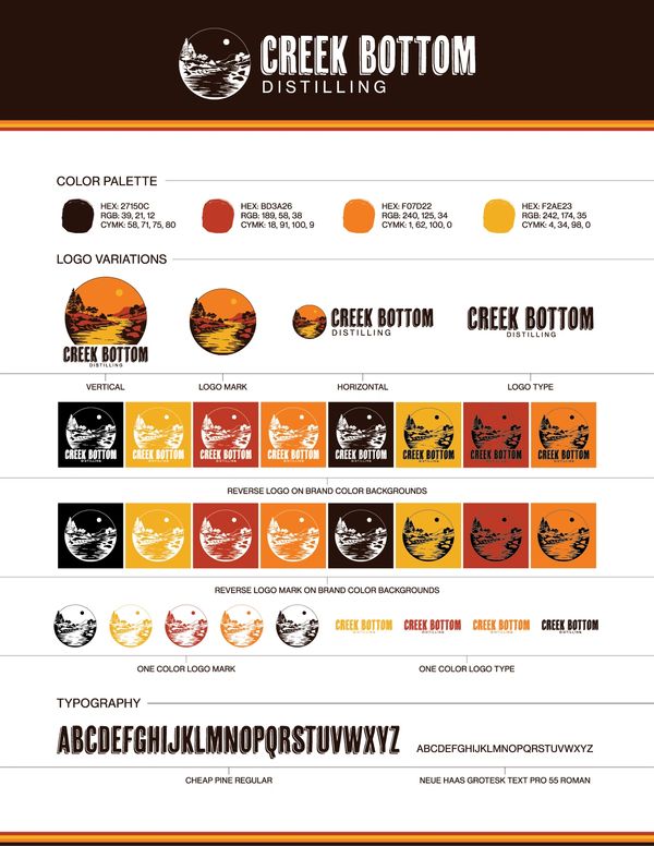 Creek Bottom Distilling Branding Guide. 2024