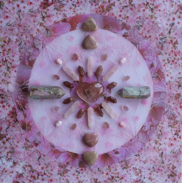 Crystal Grid Art - Crystals on Acrylic and Mixed Media on Wood Panel 