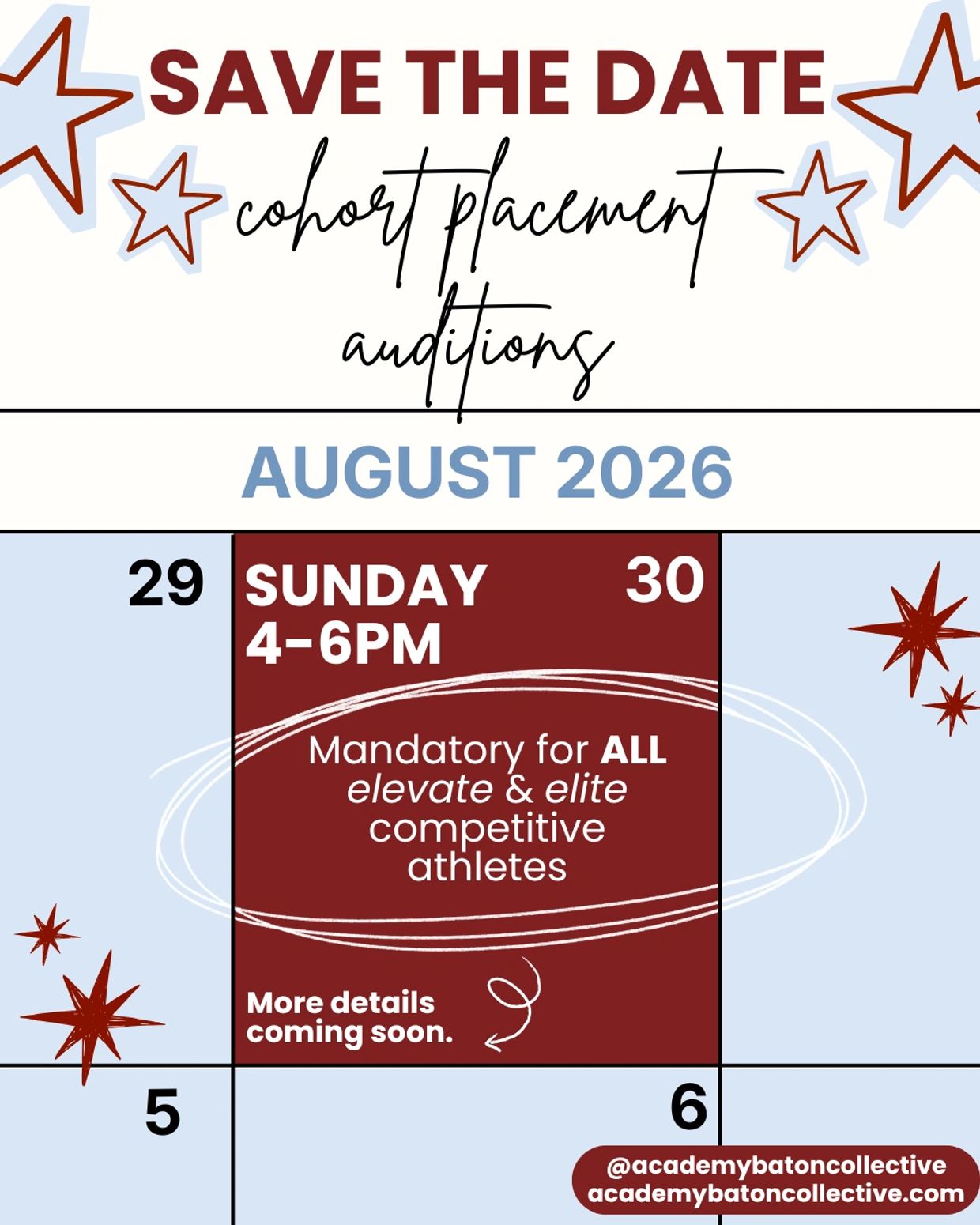 Save the date for cohort placement auditions in August 2026.