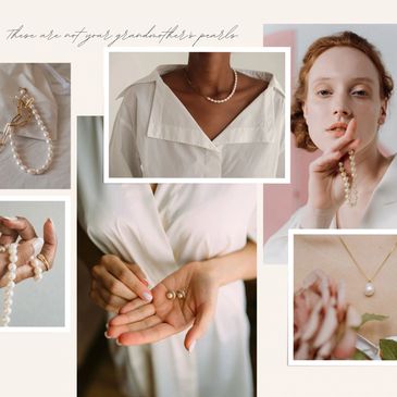 Woman model wearing pearl necklaces and pearl earrings