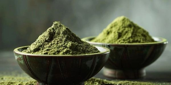 Two bowls filled with green powder.
