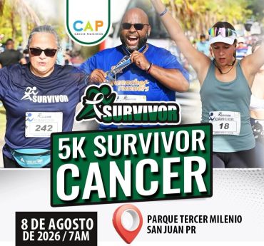 Runners celebrating at the 5K Survivor Cancer event in San Juan, Puerto Rico.