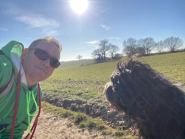 Me in sunshine with big dog