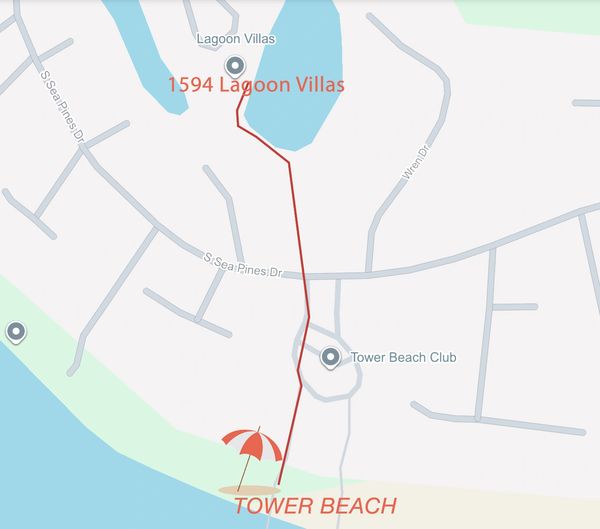 Map showing how to get to the beach from lagoon villas to tower beach
