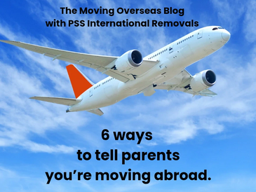 6 ways to tell parents you're moving abroad blog post cover with airplane taking off in blue sky