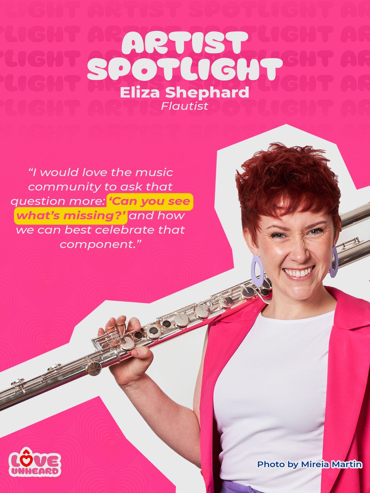 Graphic Image of Eliza Shephard, Love Unheard's Flautist.