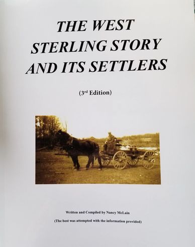 Cover of a book about West Sterling and its settlers with a vintage horse-drawn wagon photo.