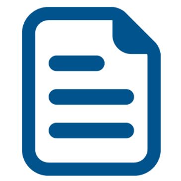 Blue document icon with lines and folded corner.