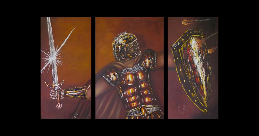 Warrior, shield, sword, arrow, firry arrow, helmet, belt, breast plate, armor, Zeal, holy spirit, lo