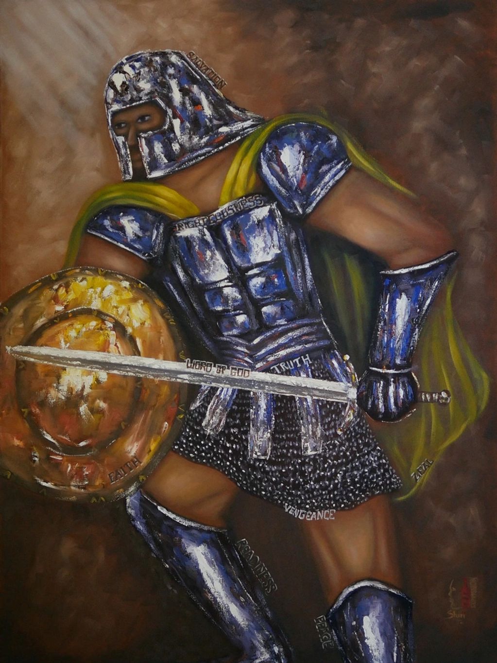 Warrior, shield, sword, arrow, firry arrow, helmet, belt, breast plate, armor, Zeal, holy spirit, 