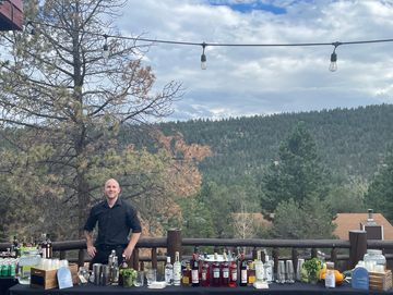 Bar set up for wedding in Buena Vista, Colorado in summer of 2023.