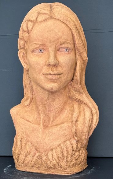 "Becky's Honeymoon" Terracotta clay with  terracotta finish. 

Artist: Dana McCullough