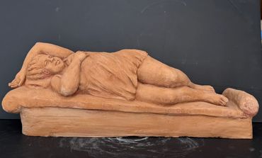 "Provitza" Live model in recline. Terracotta clay /terracotta finish. 

Artish:Dana McCullough