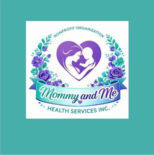 Logo of Mommy and Me Health Services nonprofit with mother and child silhouette.