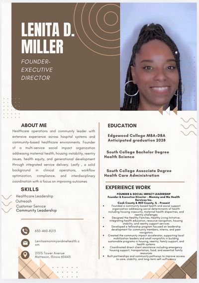 Professional profile of Lenita D. Miller, healthcare leader and executive director.
