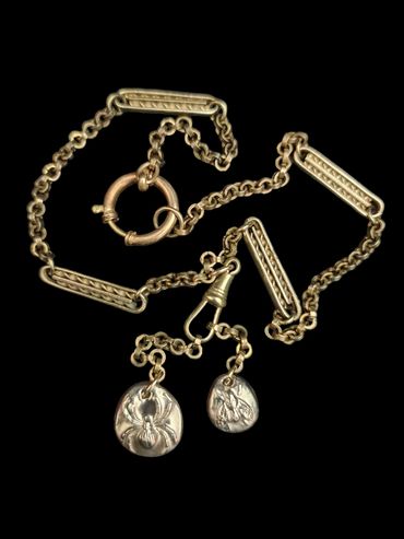Handmade spider & fly on antique brass watch chain necklace - SOLD (similar commission available) 
