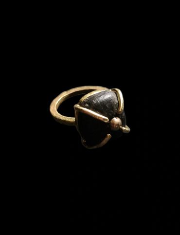 Handmade Hammered Brass & 7000 Year Old Bog Oak Protection Ring /Talisman 