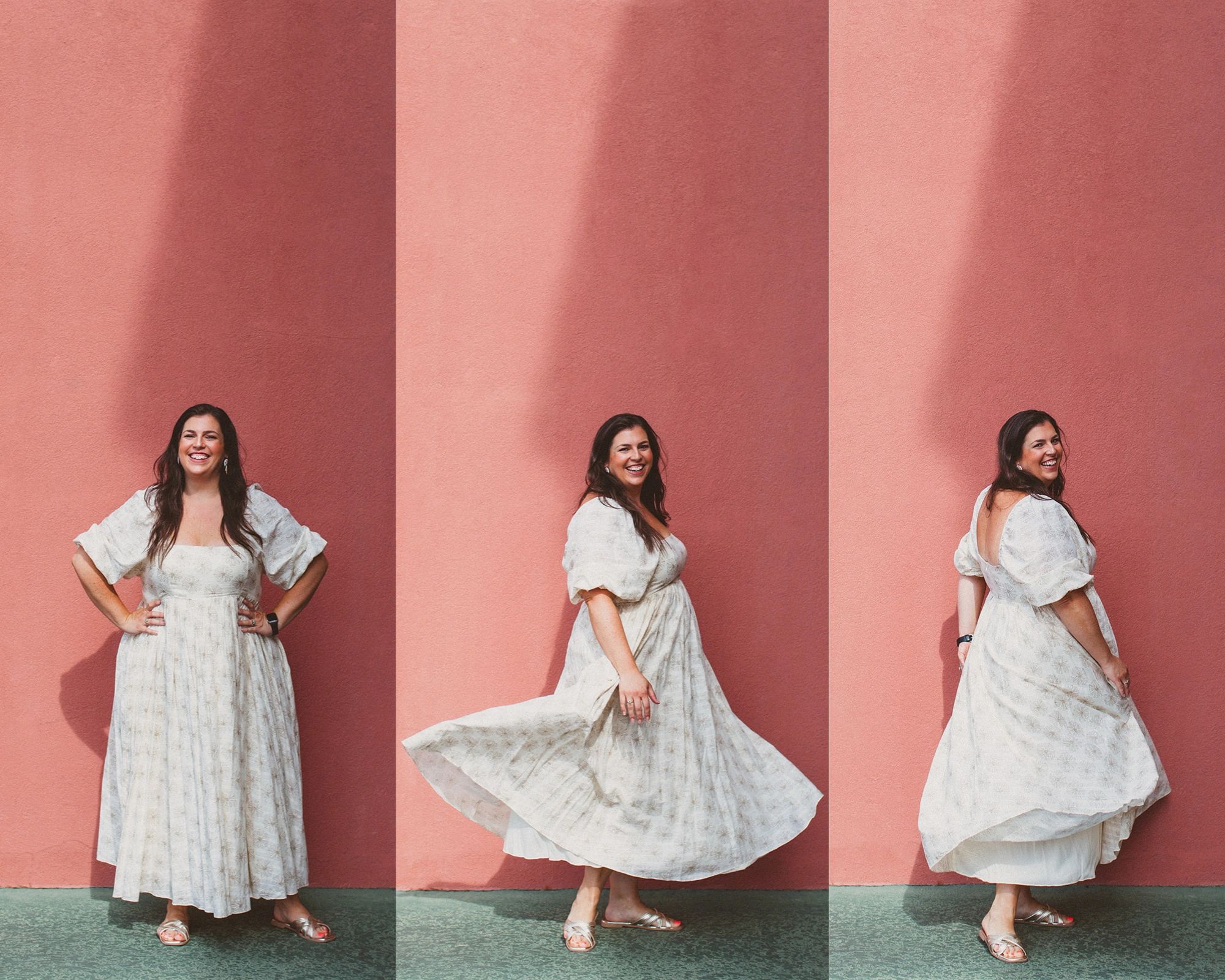 Libby Cole, Enneagram Coach, twirling in fun triad of pictures.