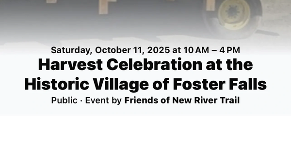Event announcement for Harvest Celebration at Historic Village of Foster Falls.