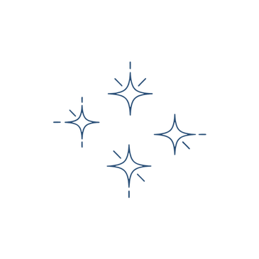 Four blue sparkling star-shaped symbols on a transparent background.