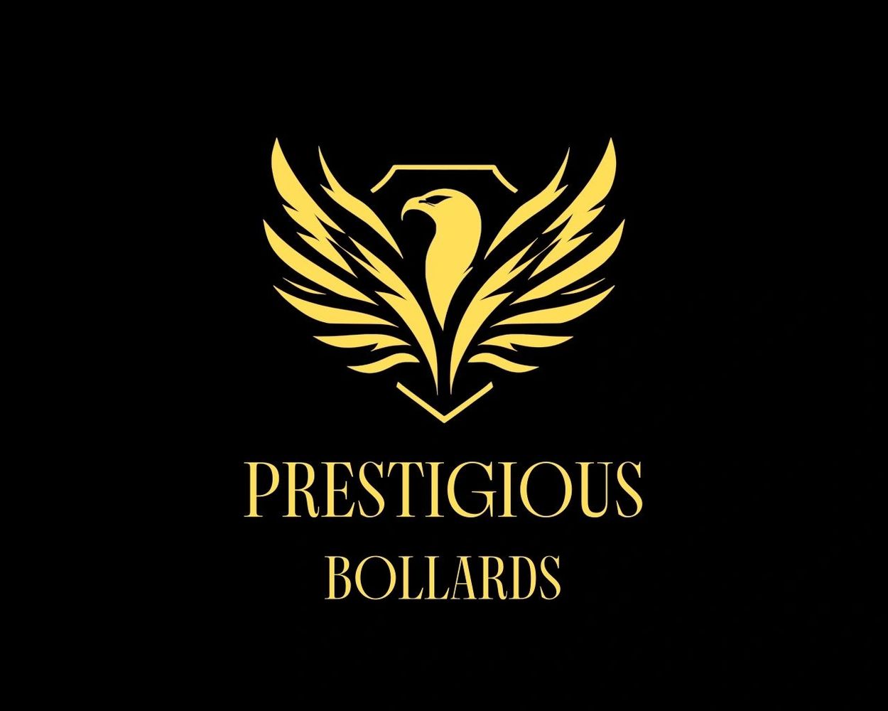 Golden eagle logo with the text 'Prestigious Bollards' on black background.