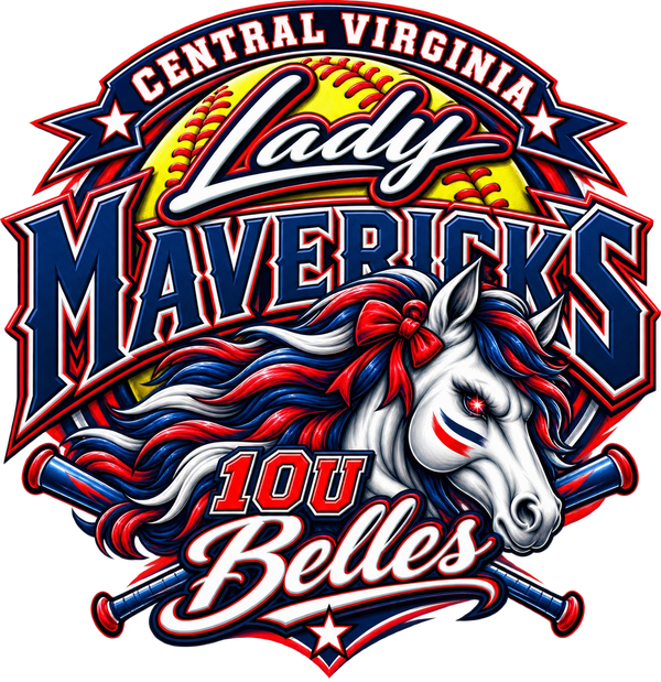 Central Virginia Lady Mavericks softball team logo with a horse mascot.