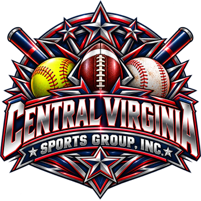 Central Virginia Sports Group logo with baseball, football, and softball.