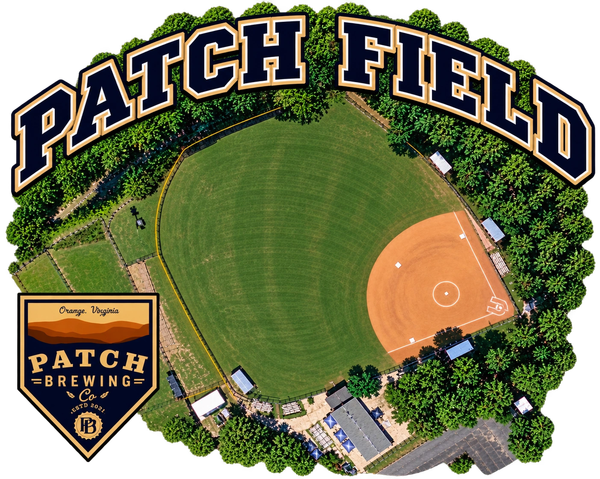 Aerial view of a baseball field surrounded by trees with 'PATCH FIELD' text.