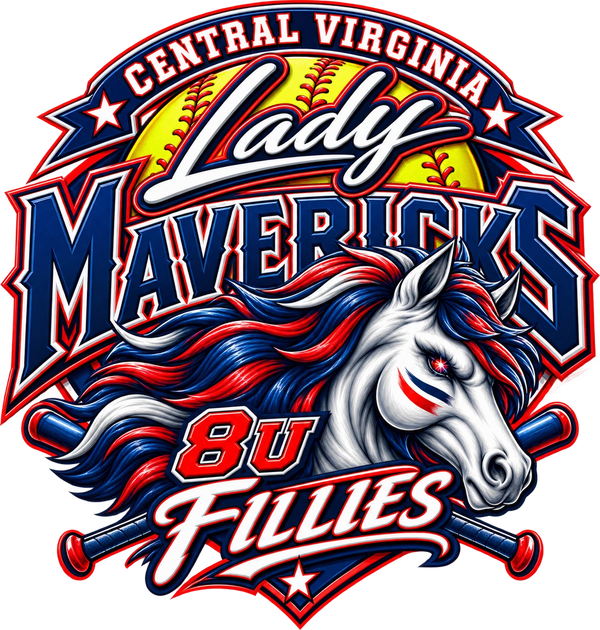 Central Virginia Lady Mavericks sports logo with horse and bats.