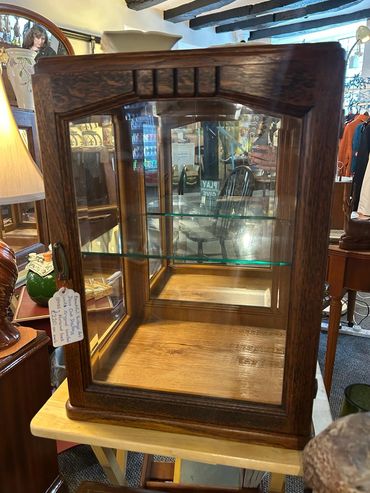 Art Deco Oak Display Case with original bevelled glass & mirrored back. £220 (2 available)