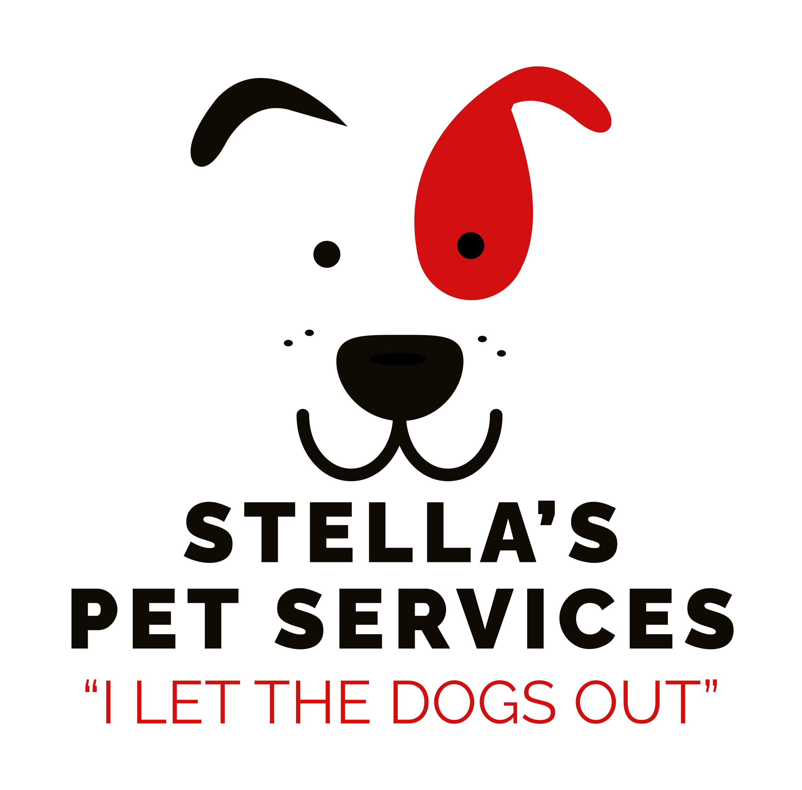 logo of a stylized dog and the words Stella's Pet Services "I let the dogs out"