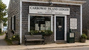 Historic Carroway Island Ledger newspaper office with rustic charm.