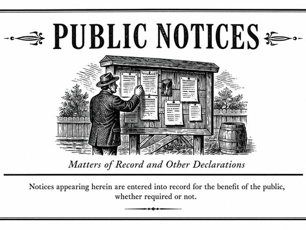Vintage illustration of a man posting public notices on a board outdoors.