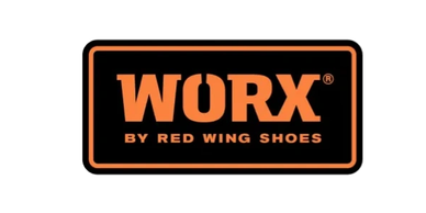 WORX by Red Wing Shoes logo in orange on black background.