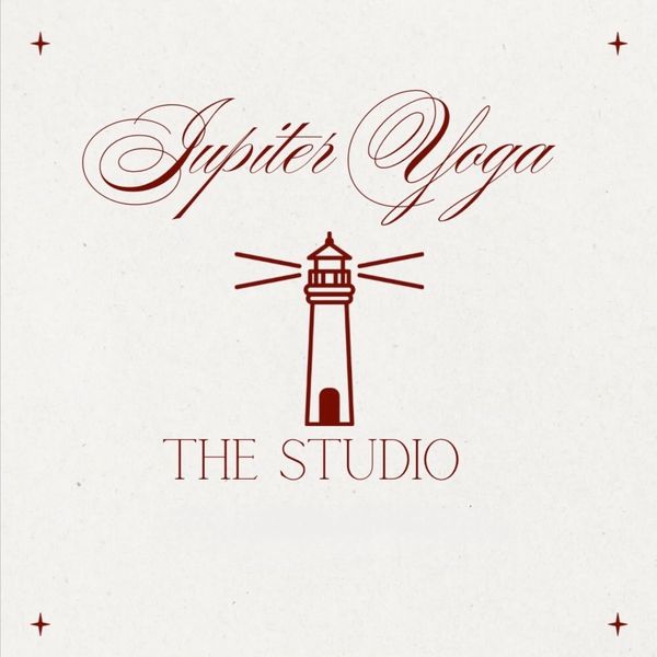 Elegant logo for Jupiter Yoga studio featuring a lighthouse symbol.