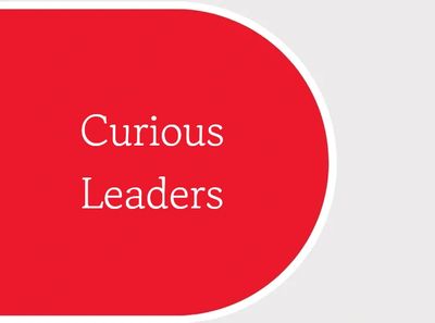 Red and white background with text 'Curious Leaders'.