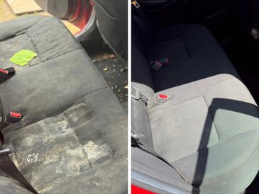 Disaster detail before and after, kid mess cleaned up